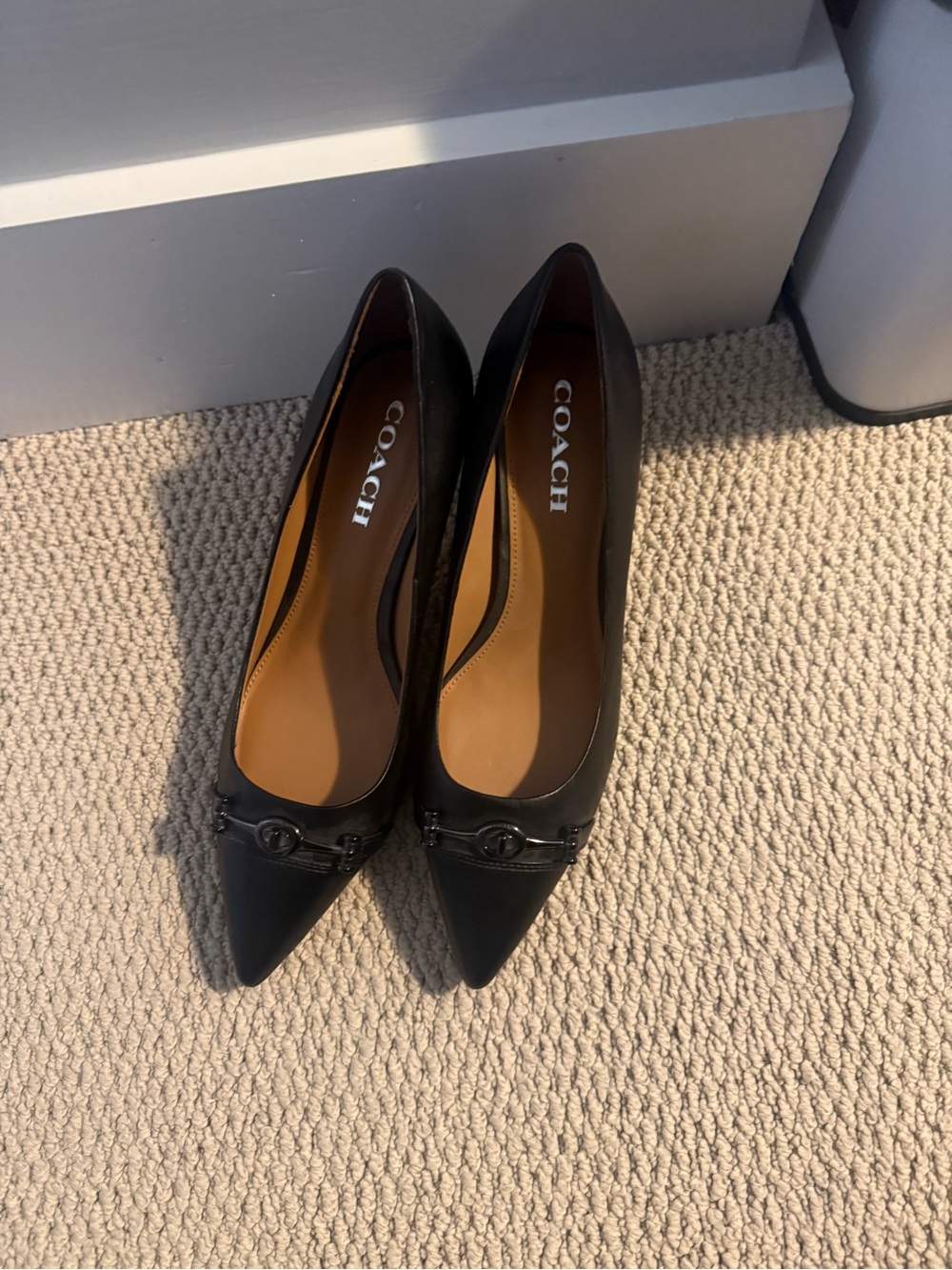 Coach Black Pointed Toe Leather Heels with Signature Hardware